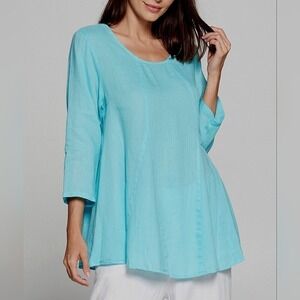 Match Point USA Linen Lagenlook Oversized Beach Tunic Top HLT376 Aqua L